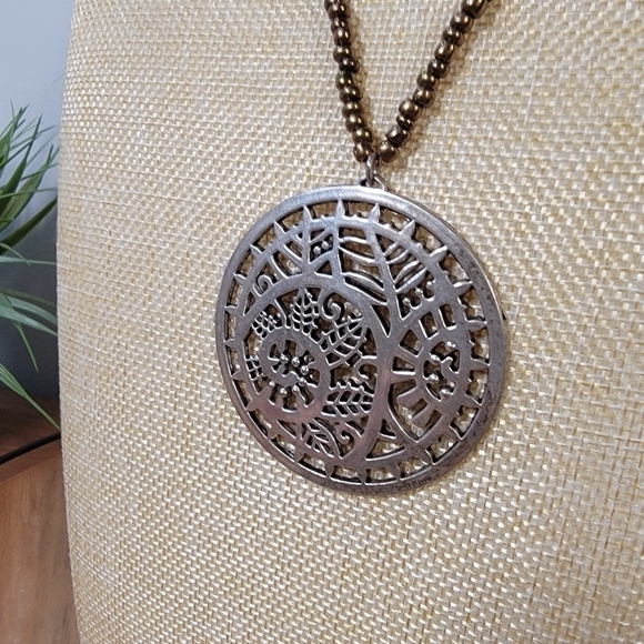 Beaded Necklace with Metal Pendant - Picture 3 of 17